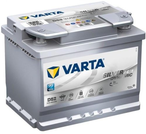 VARTA SILVER Dynamic D52 AGM  12V 60Ah/680A Autó Akkumulátor Jobb+ 