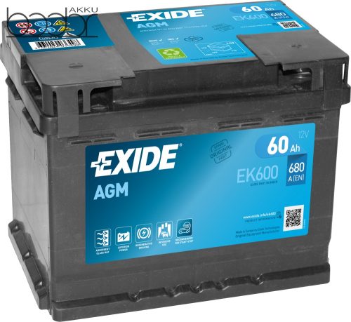 Exide AGM START-STOP 12V 60Ah 680A