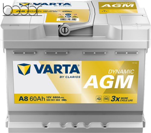 VARTA AGM A8 12V 60Ah/680A Autó Akkumulátor Jobb+ 