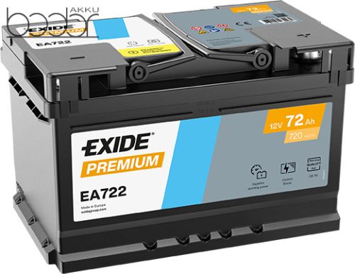 Exide Prémium EA722 12V 72Ah/720A autó akkumulátor